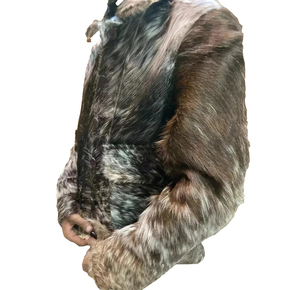 Men’s Real Cowhide Leather Jacket Hair-On Fur Natural Cow Skin Western jacket
