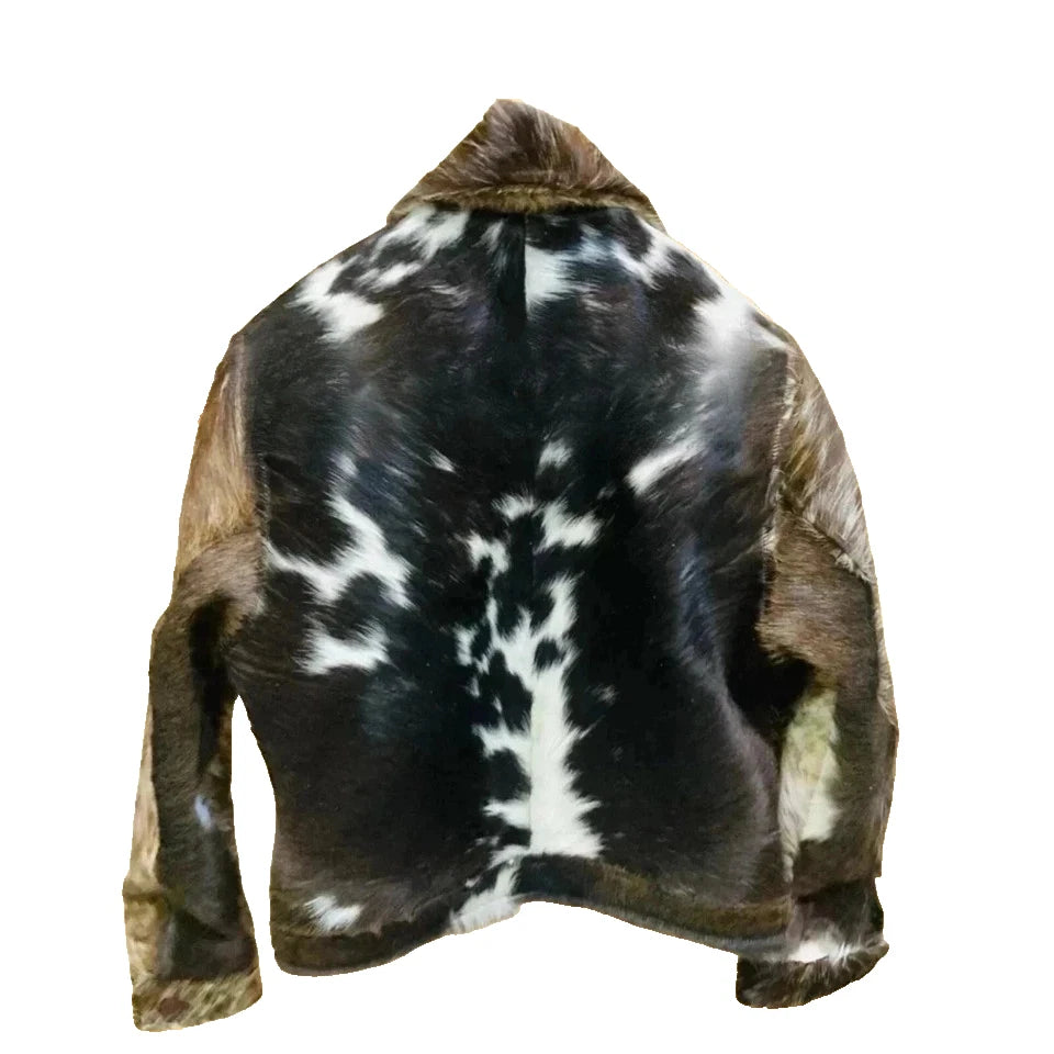 Men’s Real Cowhide Leather Jacket Hair-On Fur Natural Cow Skin Western jacket