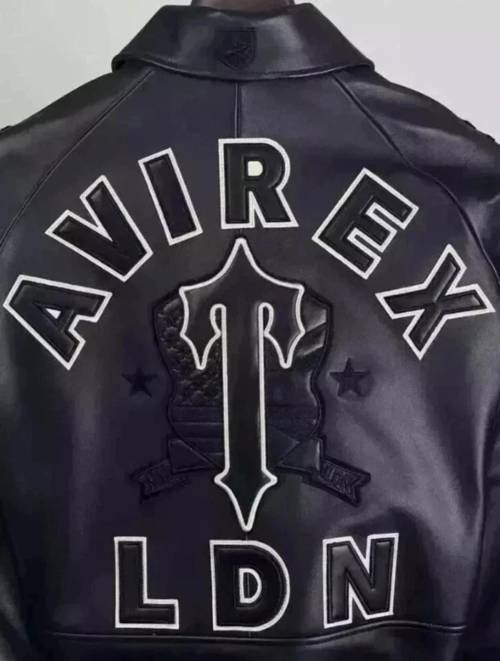 Men Avirex LDN USA Black Real Leather Bomber Jacket American Flight Jacket