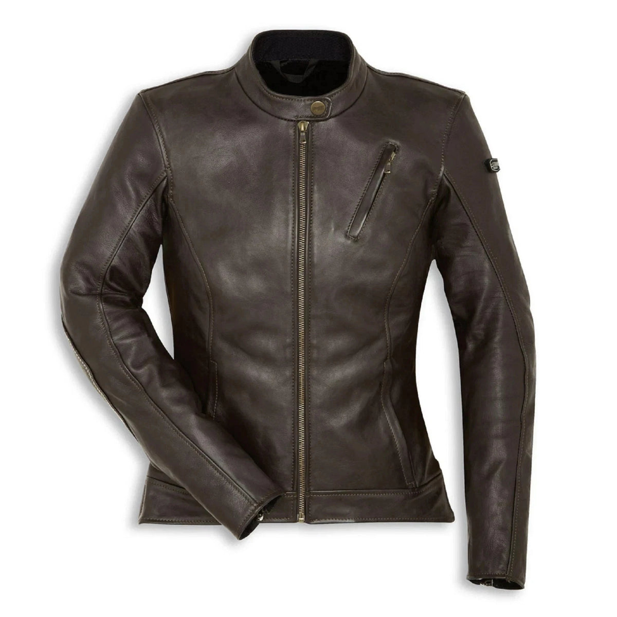 Ducati Women’s Sebring Leather Motorcycle Jacket Brown Cafe Racer Vintage Style